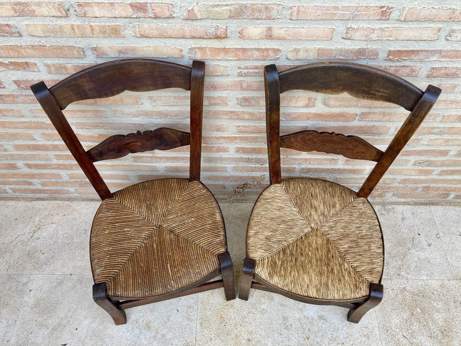 Mid Century French Oak And Rush Armchairs, Set Of 2 photo Furniture
