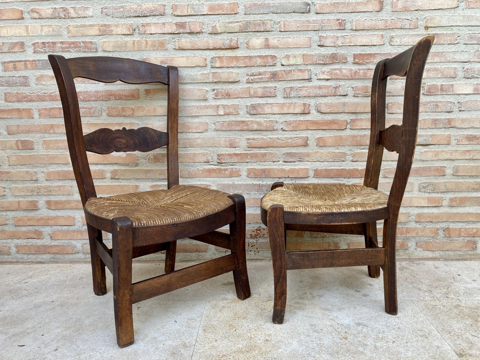 Mid Century French Oak And Rush Armchairs, Set Of 2 photo buy