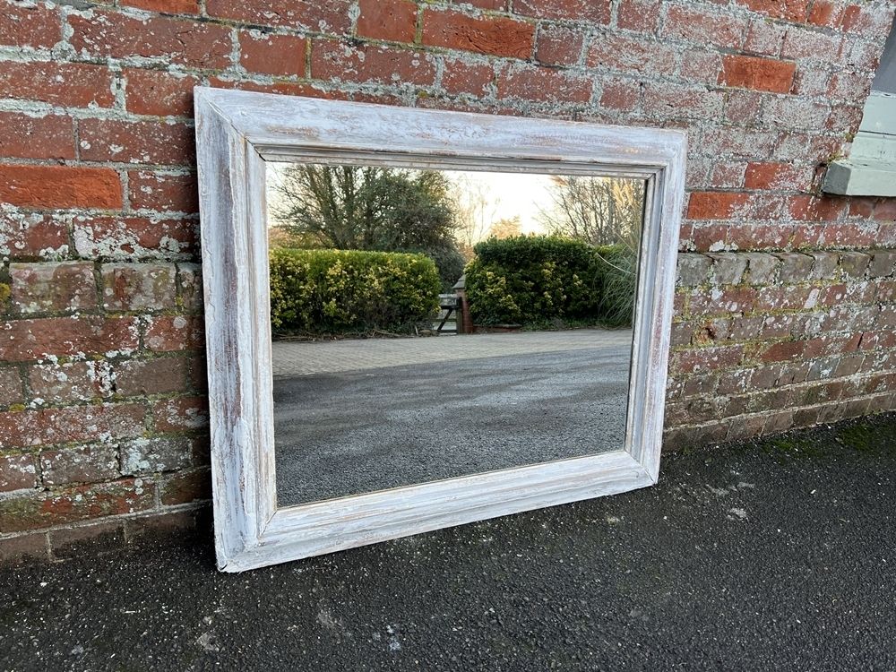 A Highly Useful Size Antique French 19th Century Carved Wood & Gesso Distressed Painted Mirror photo 595.0