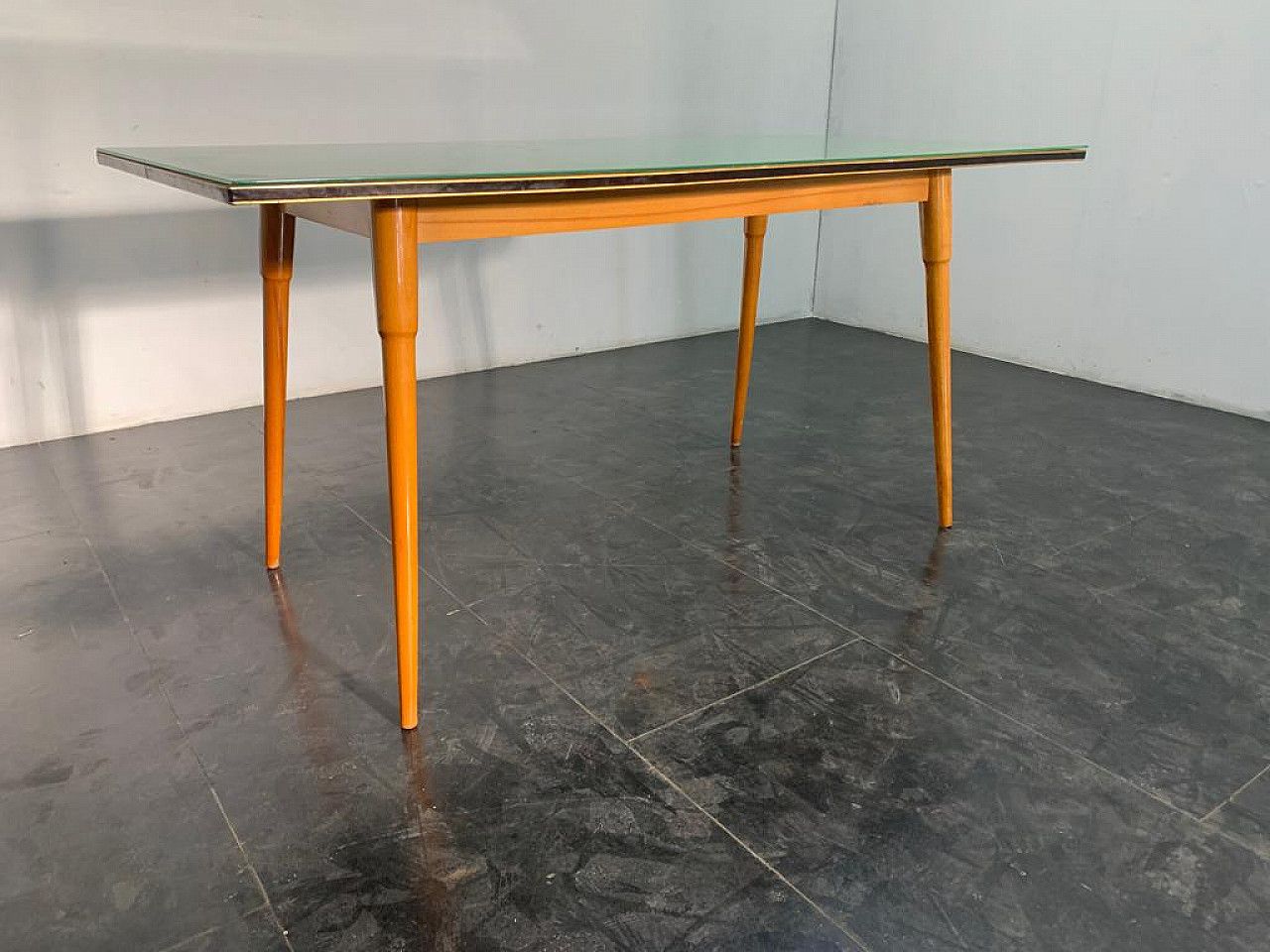 Table In Black Profiled Beechwood With Brass Edges, 1950s photo for sale