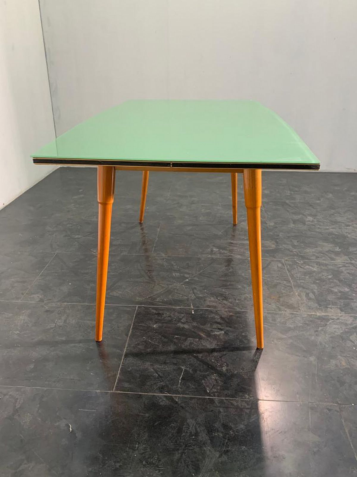 Furniture Table In Black Profiled Beechwood With Brass Edges, 1950s photo