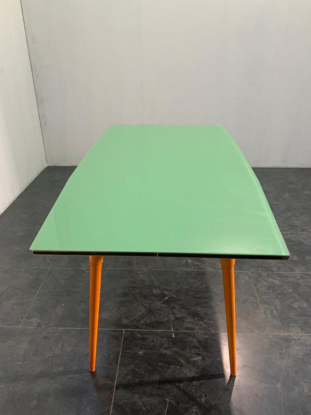 626.08 Table In Black Profiled Beechwood With Brass Edges, 1950s photo