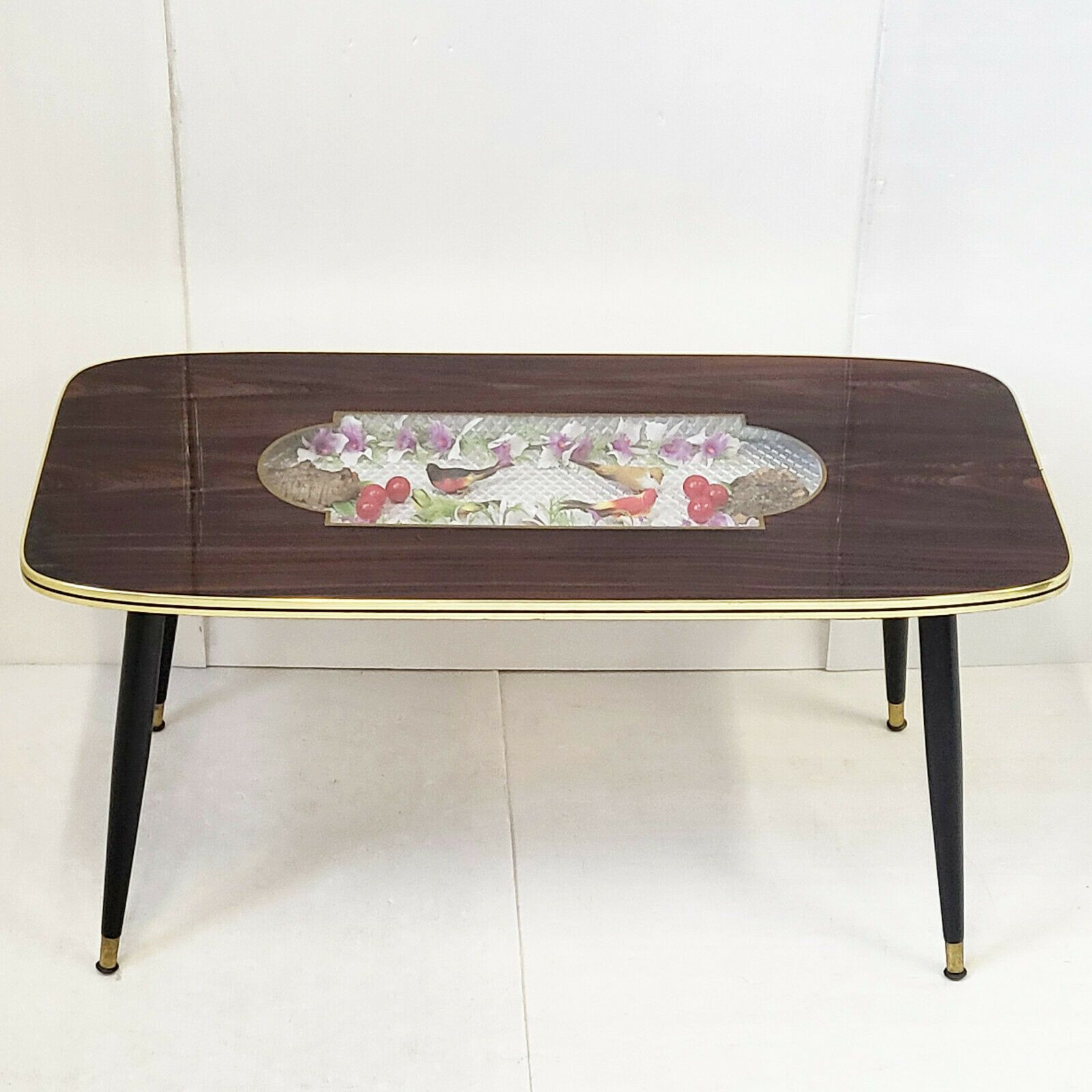 Table Basse Aux Oiseaux 1960 Vintage En Bois Verre & Formica 60s 1960s Annees 60 photo for sale
