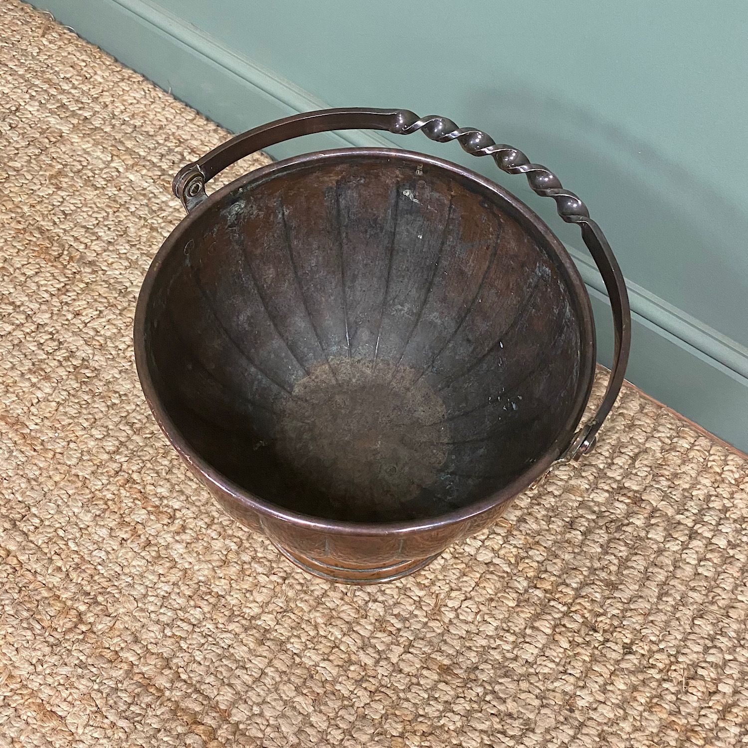 Unusual Arts & Crafts Copper Antique Coal Bucket photo vinterior