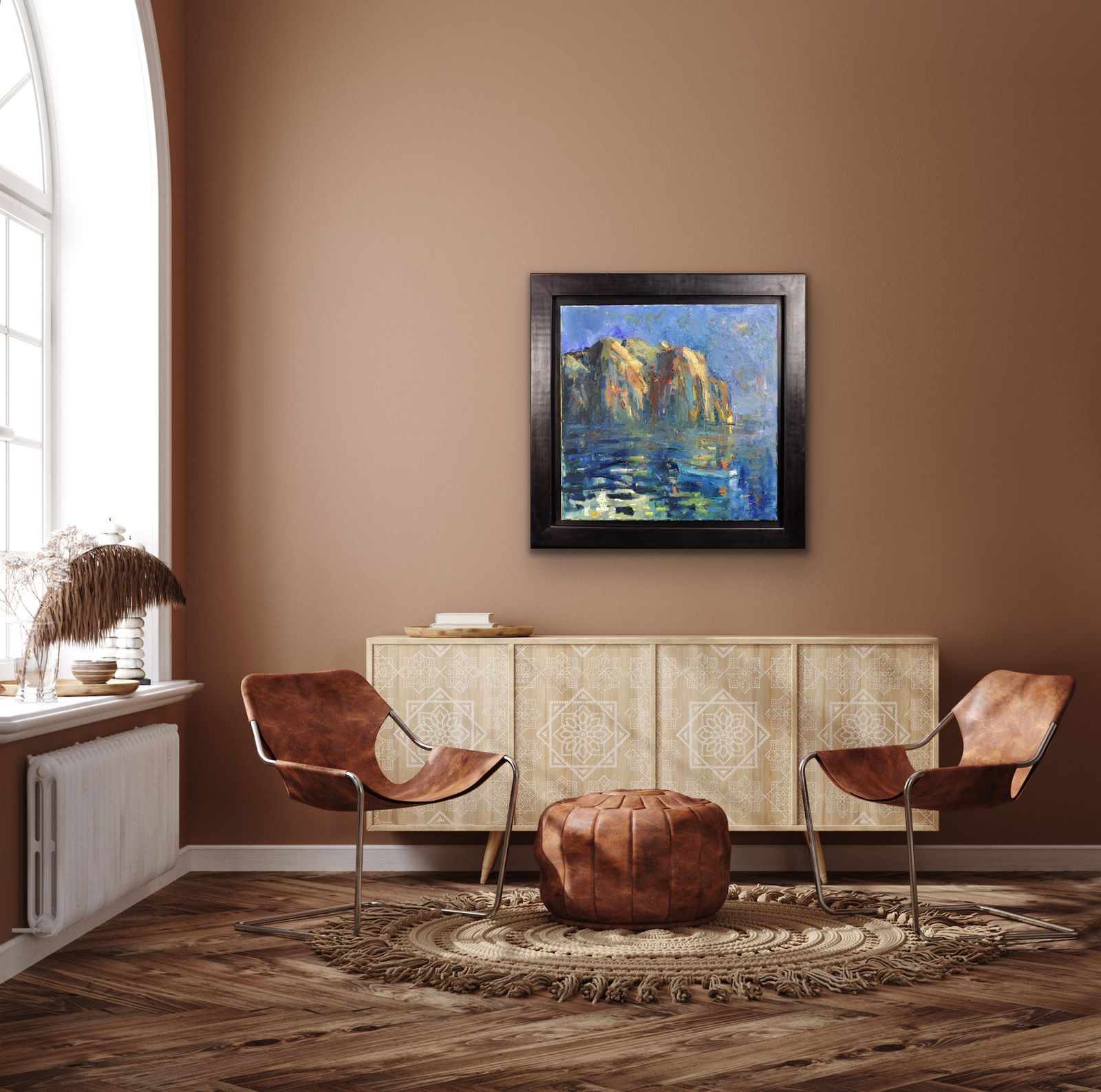 photo furniture Gareth Parry B.1951. Setting Pots. Welsh Coastal Painting. Sea Fishing Lobster And Crab. Royal Cambrian Academy Artist.
