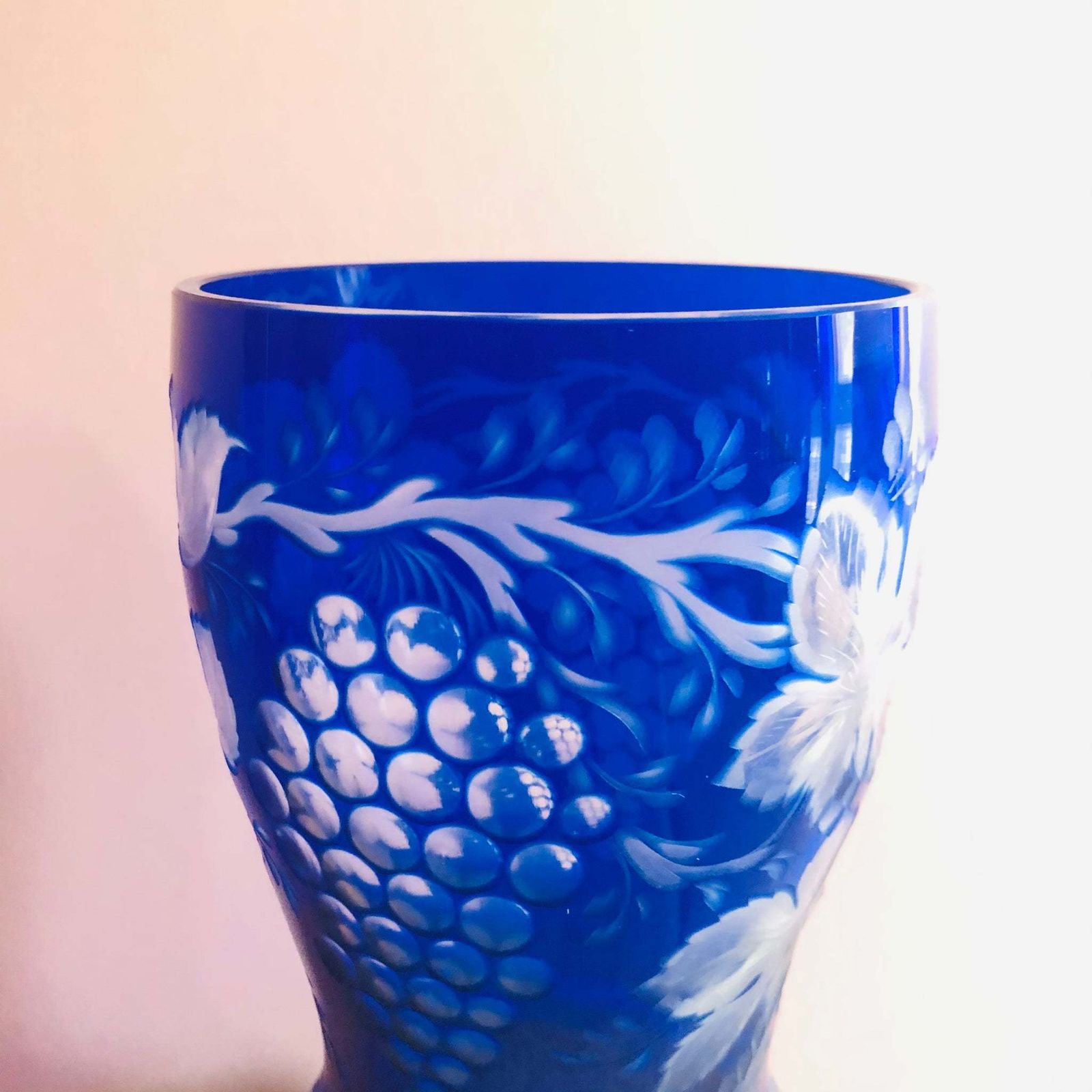 Vintage Blue Cut Glass Vase photo Home Decor