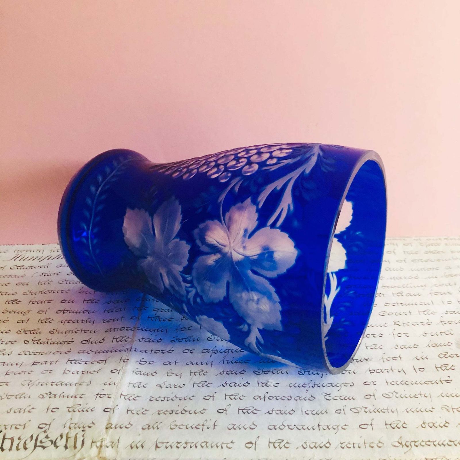 Vintage Blue Cut Glass Vase photo vintage