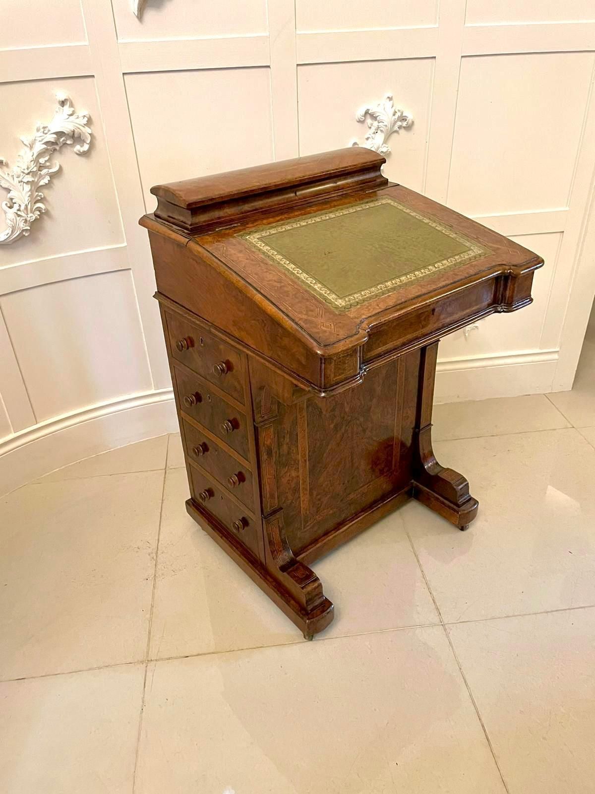 Antique Victorian Quality Burr Walnut Inlaid Freestanding Davenport photo vintage