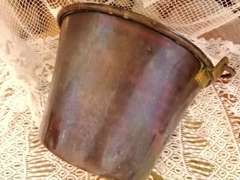 Antique Rustic French Hammered Copper Flower Pot Log Fireplace Display photo vintage