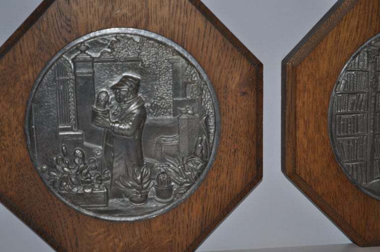 Vintage Large Pewter And Wood Plate /Set Of 2, 1970s photo buy