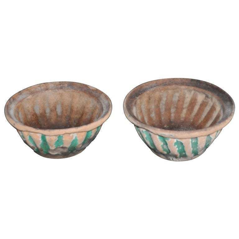 Pair Of Antique Pottery Baking Bowls Form
