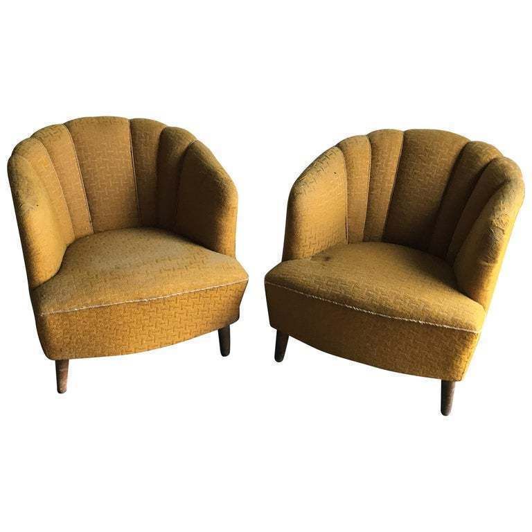 Pair Of Original Art Deco Club Armchairs, Circa 1940s