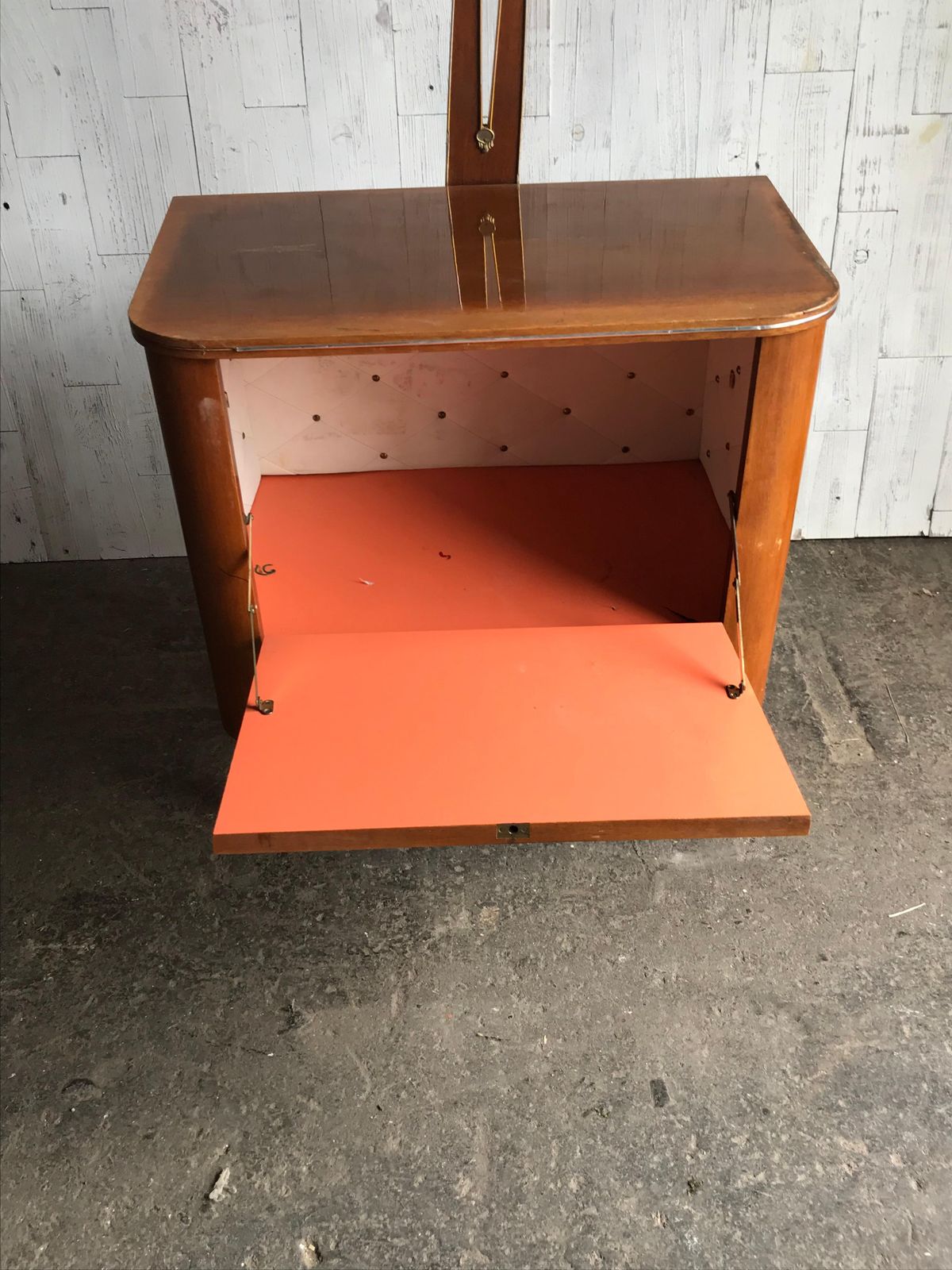 Art Deco 1950s Walnut Drinks Bar Cocktail Liquor Cabinet With Lamp Stand photo 779.0