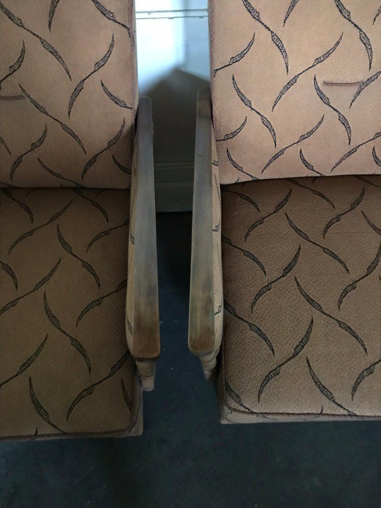 Pair Of Midcentury Original Fabric And Walnut Wood Hungarian Armchairs, 1950 photo vinterior