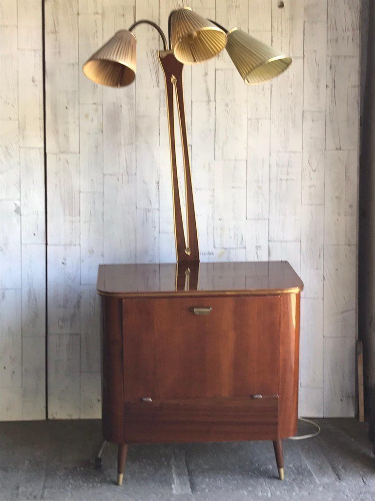 photo buy Art Deco 1950s Walnut Drinks Bar Cocktail Liquor Cabinet With Lamp Stand
