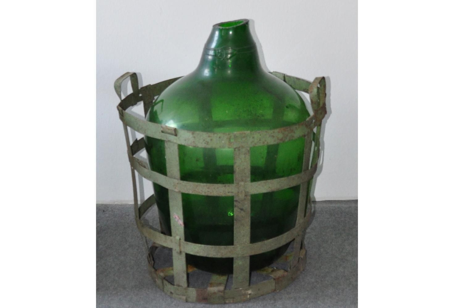 Hand Blown Demijohn In Vintners Metal Basket, 1920 photo furniture