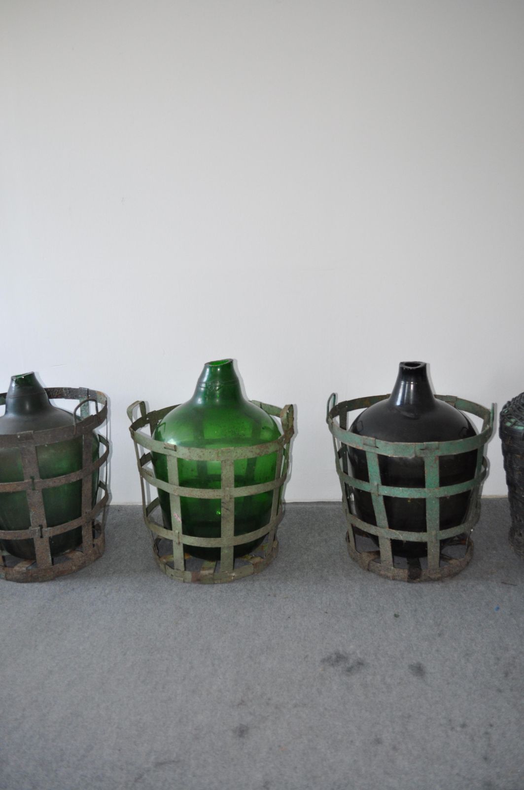 Hand Blown Demijohn In Vintners Metal Basket, 1920 photo vinterior