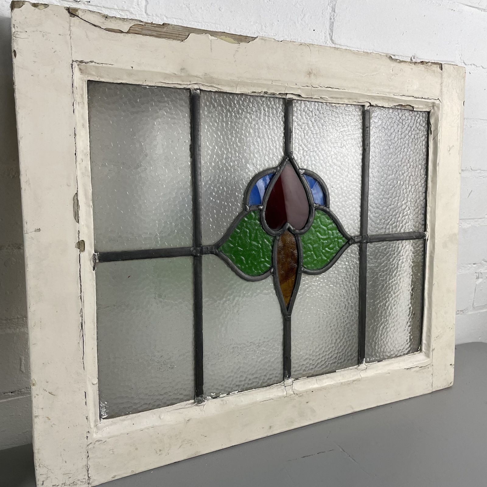Pair Of Reclaimed Stained Glass Leaded Lights Windows In Frames photo 320.0
