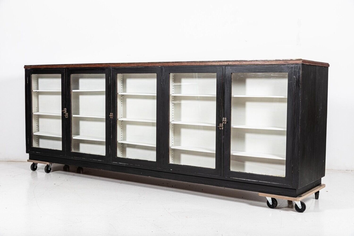 Furniture Monumental 19thc English Ebonised Mahogany Glazed Apothecary Shop Counter photo