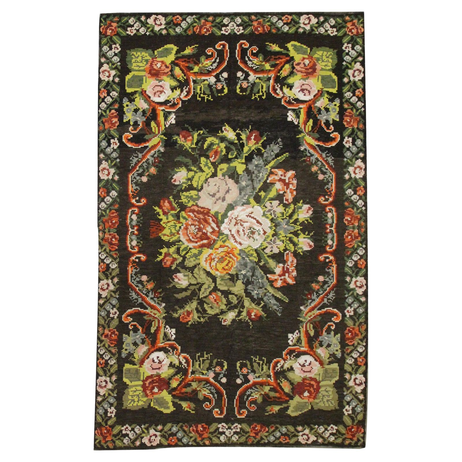 Handmade Kilim Traditional Floral Carpet Livingroom Moldavian Area Rug