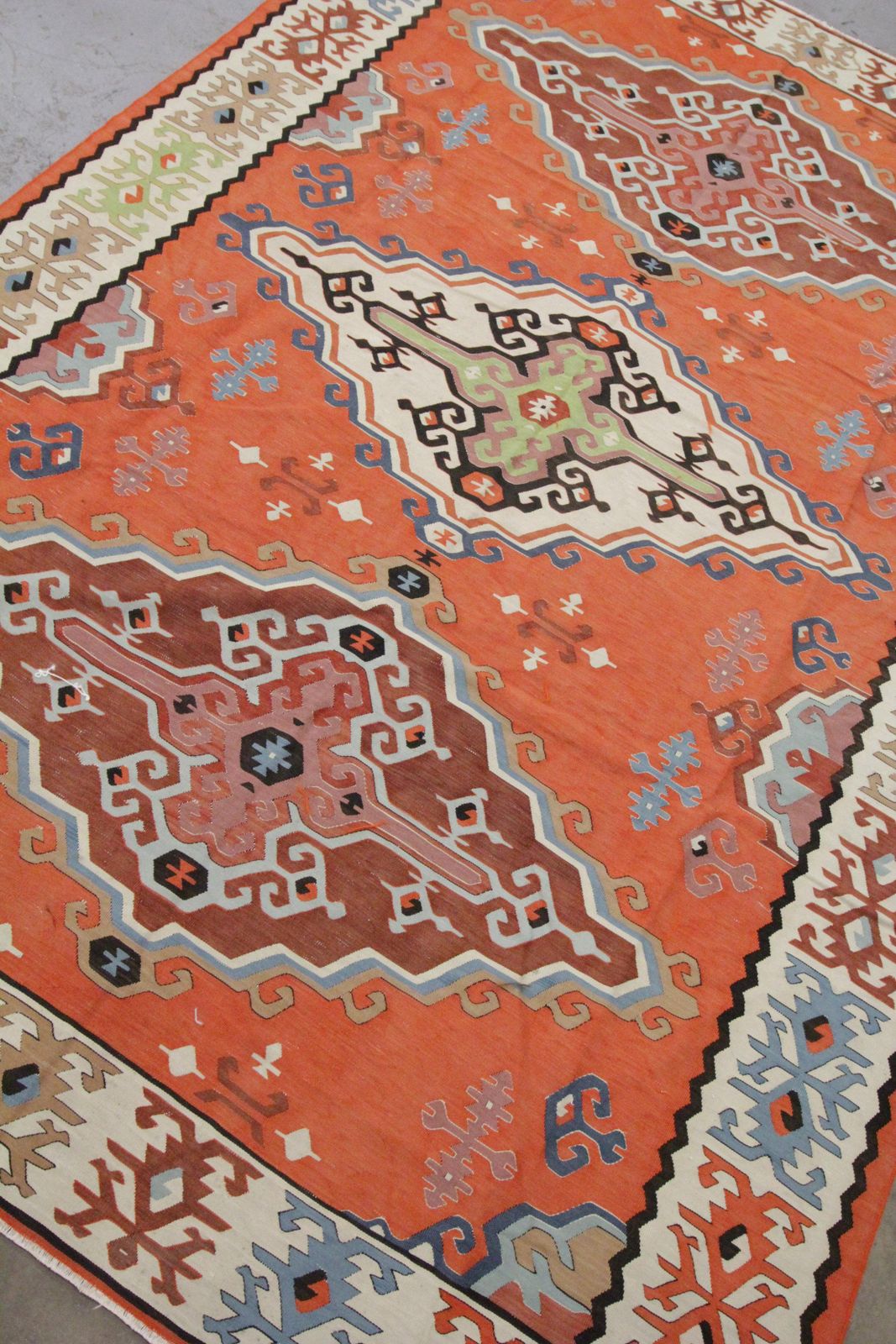 Antique Serbian Kilim Handwoven Geometric Rust Wool Living Room Rug photo for sale