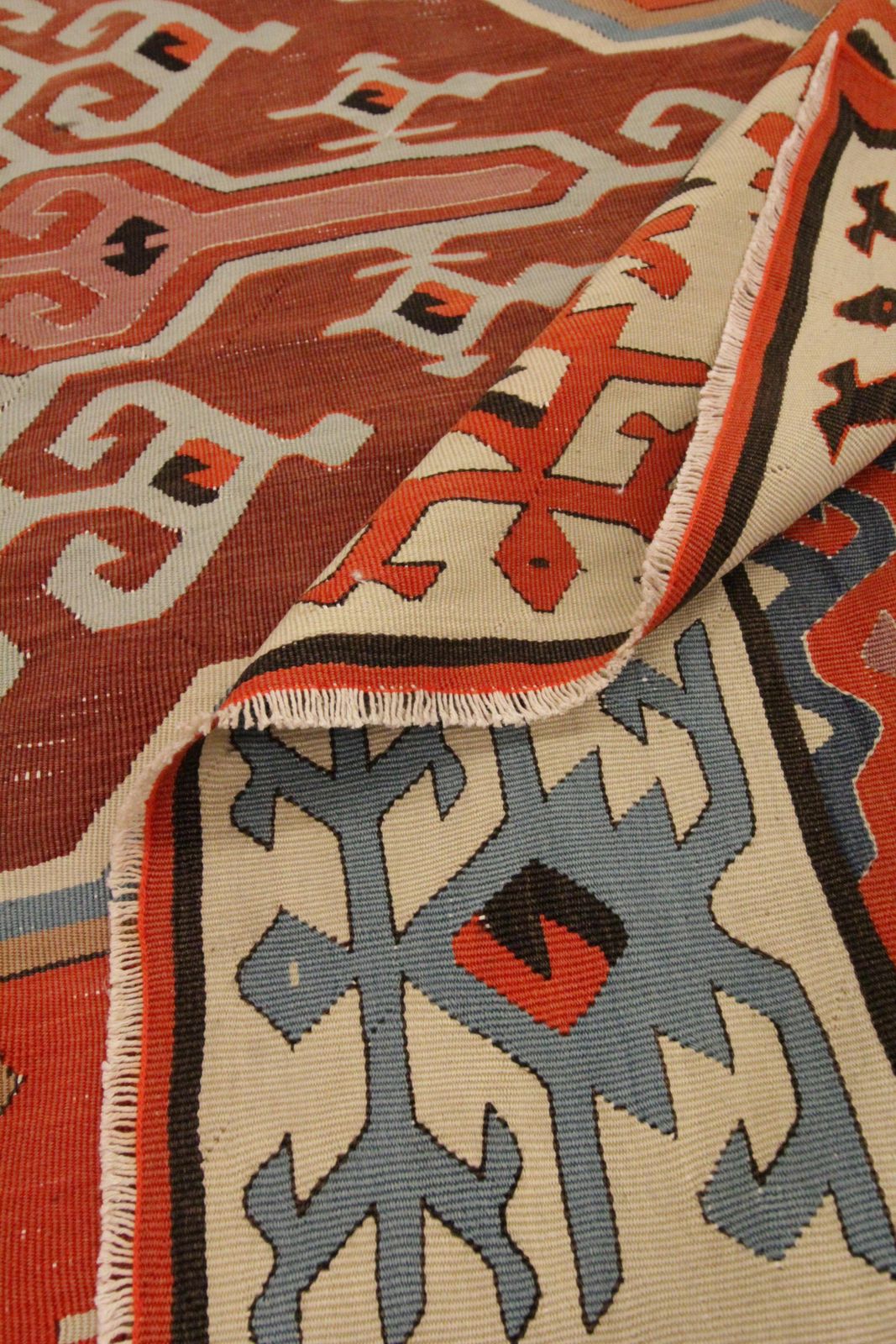 photo furniture Antique Serbian Kilim Handwoven Geometric Rust Wool Living Room Rug