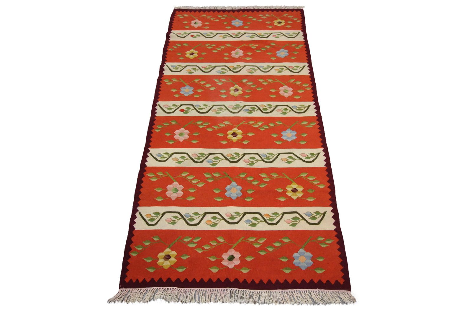 Handmade Orange Striped Kilim Rug Traditional Moldovian Wool Area Rug photo furniture