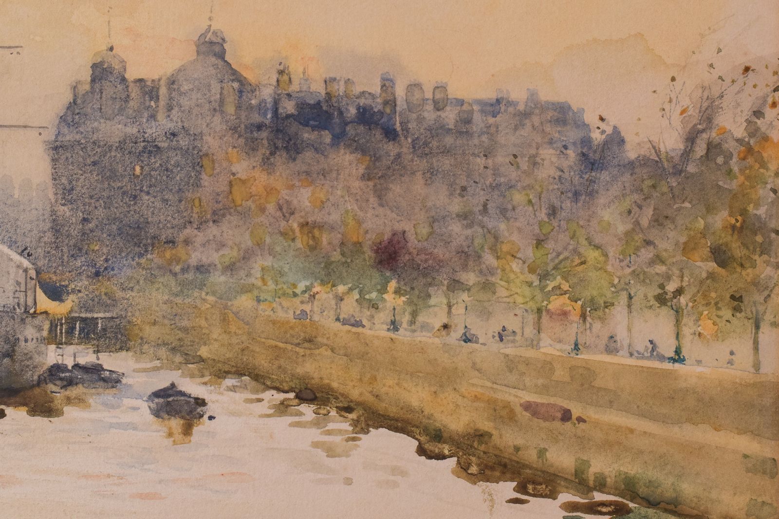Impressionistisch Aquarel – 'Off Temple Pier', Londen photo 407.0