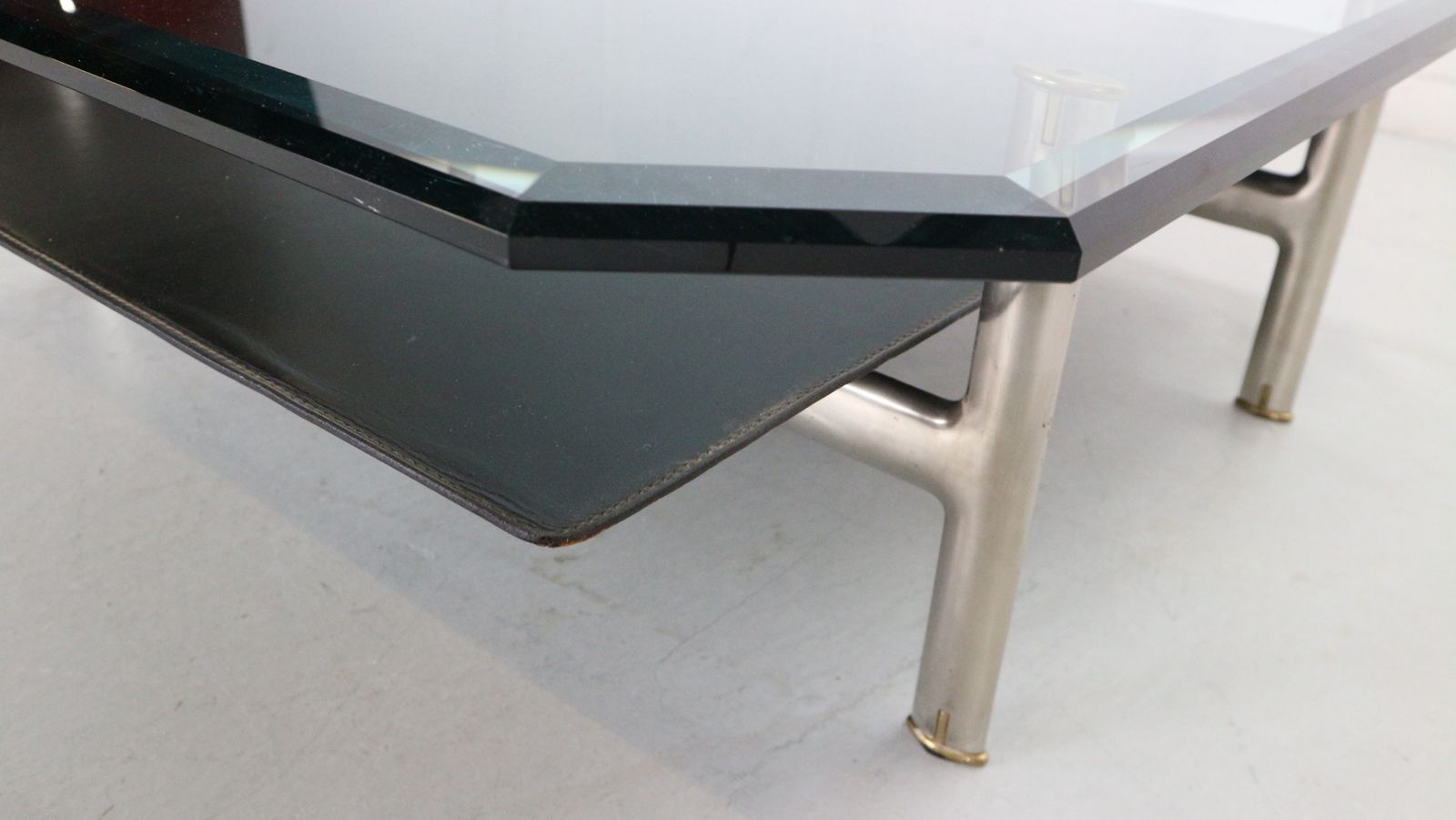 photo buy B&B Italia 'Diesis' Two Tier Glass And Leather Coffee Table By Antonio Citterio