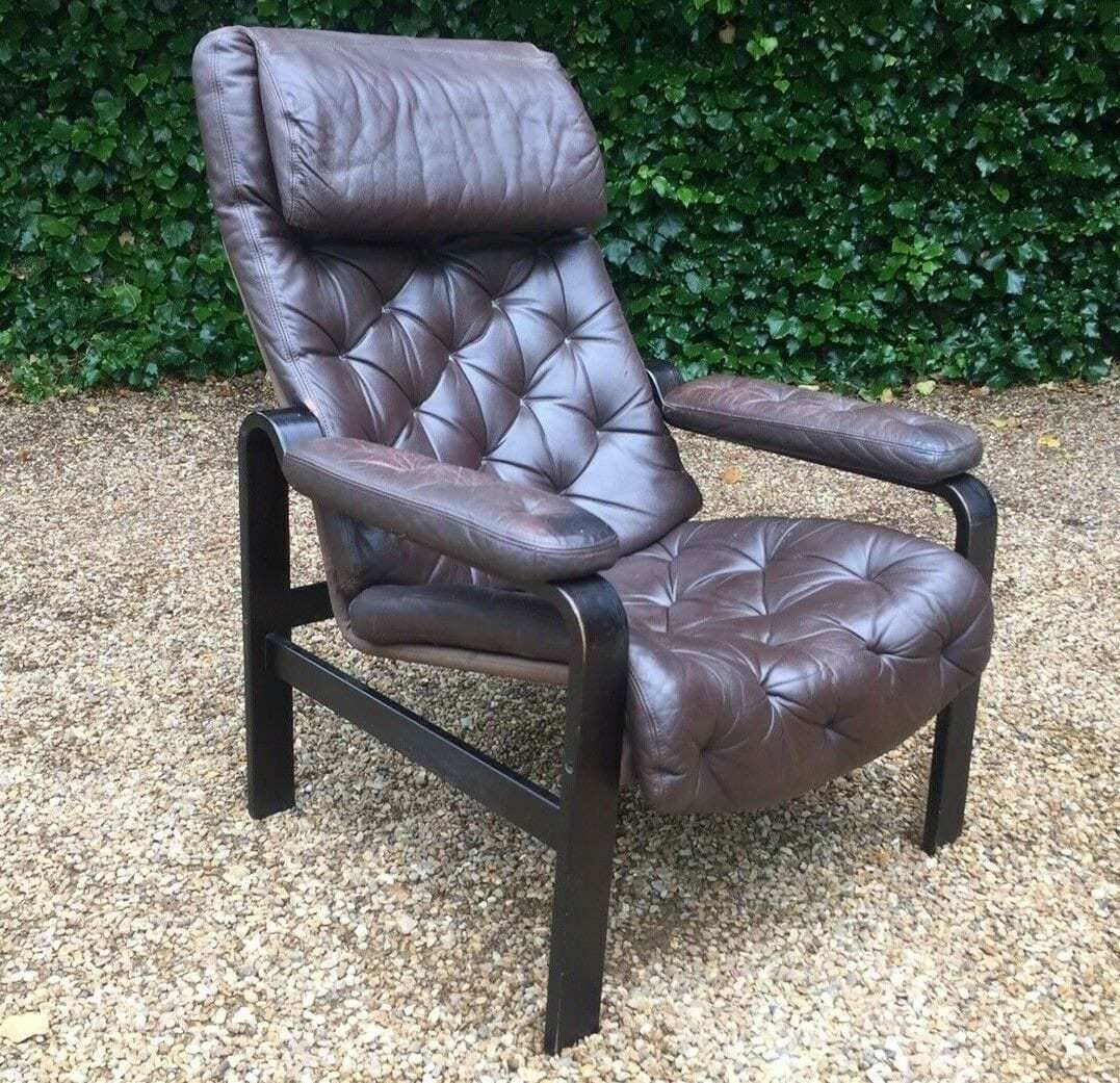 1960's Oy Bj Dahlqvist Dark Brown Leather Armchair photo furniture