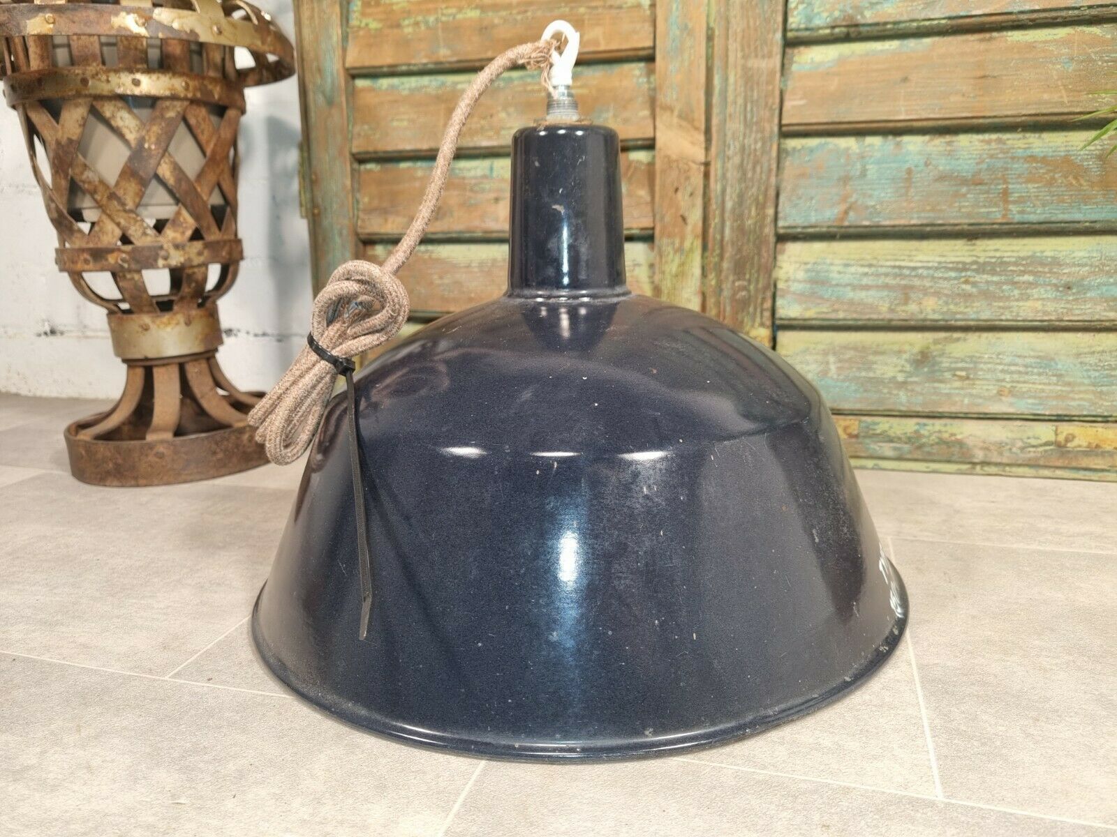 Vintage Industrial Enamel European Factory Ceiling Hanging Pendant Light Shade photo 85.0