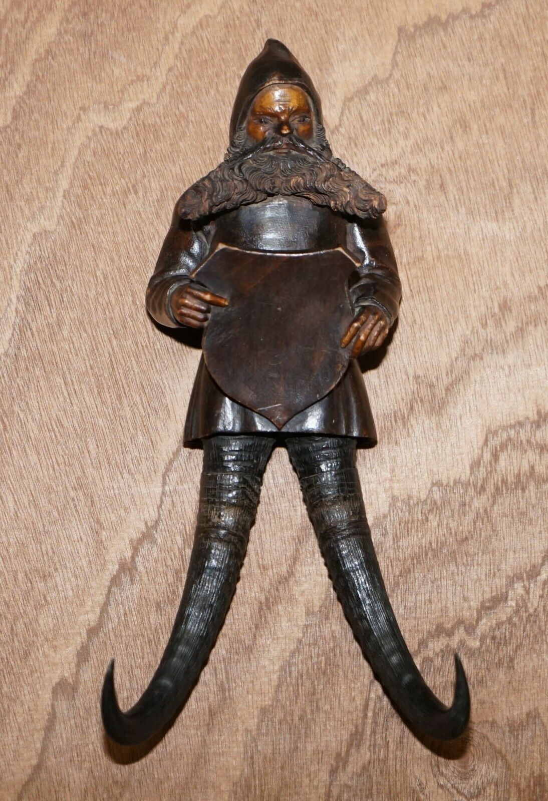 Antique Circa 1880 Pair Of Super Rare Black Forest Hand Carved Dwarf Whip Hooks photo furniture