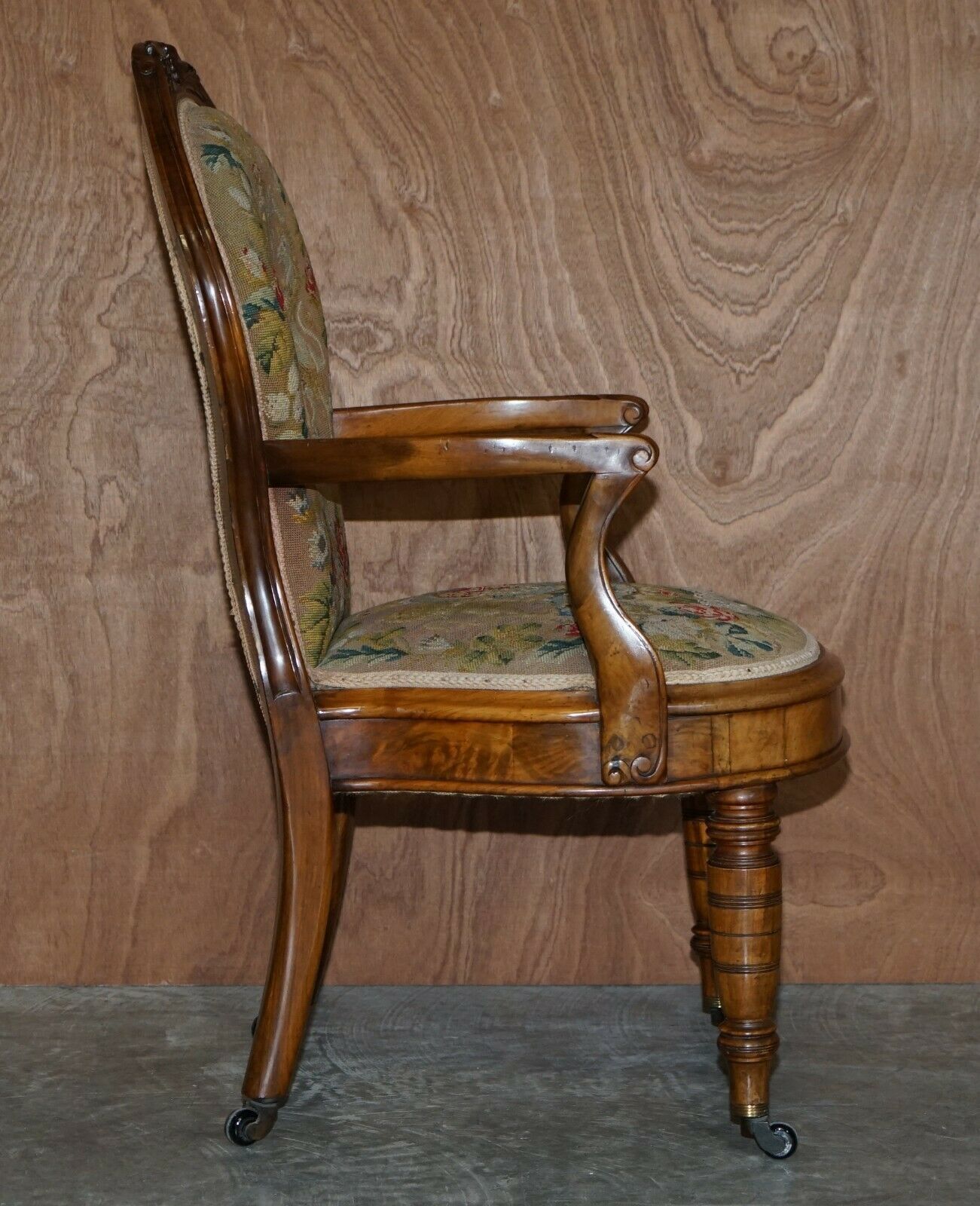 photo for sale Antique Circa 1860 Victorian Burr Walnut Armchair Royal Coat Of Arms Armorial
