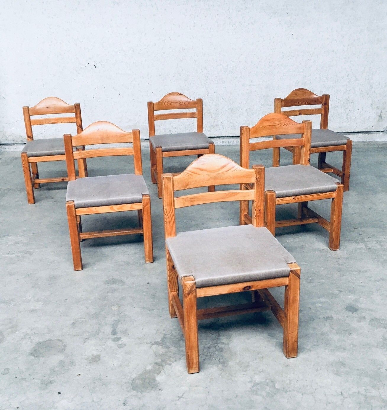 1970's Brutalist Design Square Model Pine Dining Chair Set photo furniture