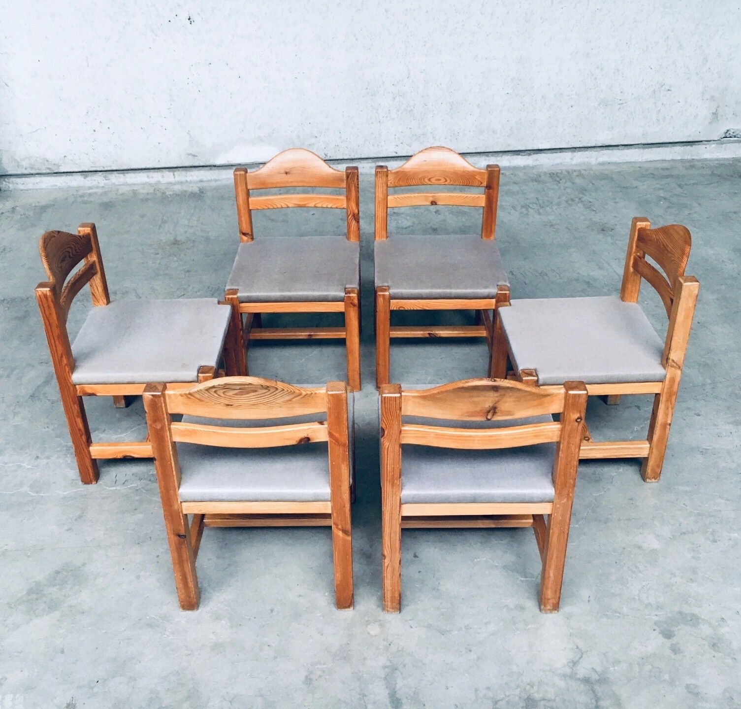 photo buy 1970's Brutalist Design Square Model Pine Dining Chair Set