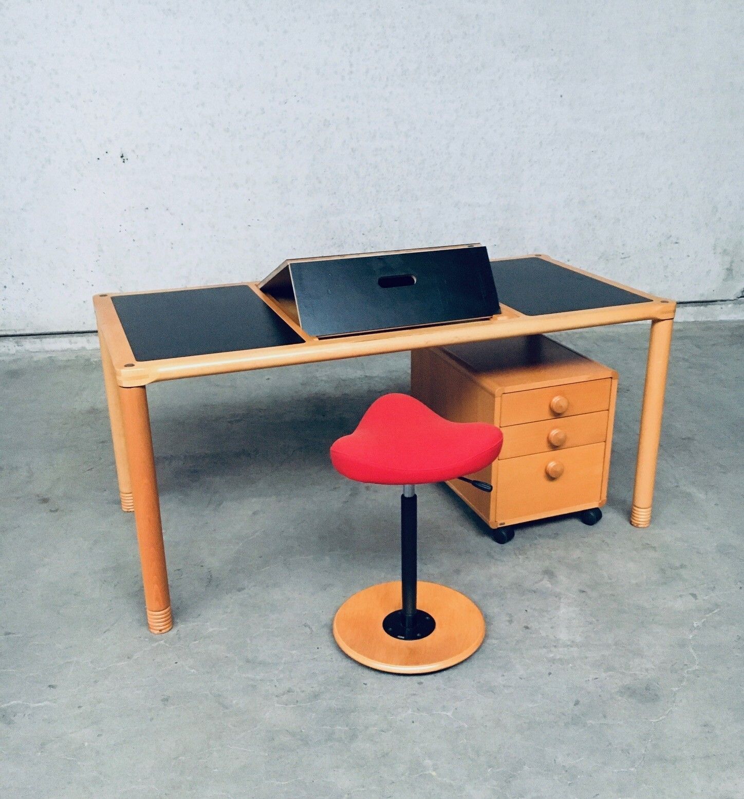 Scandinavian Ergonomic Design Writing Desk And Stool, Stokke 1980's