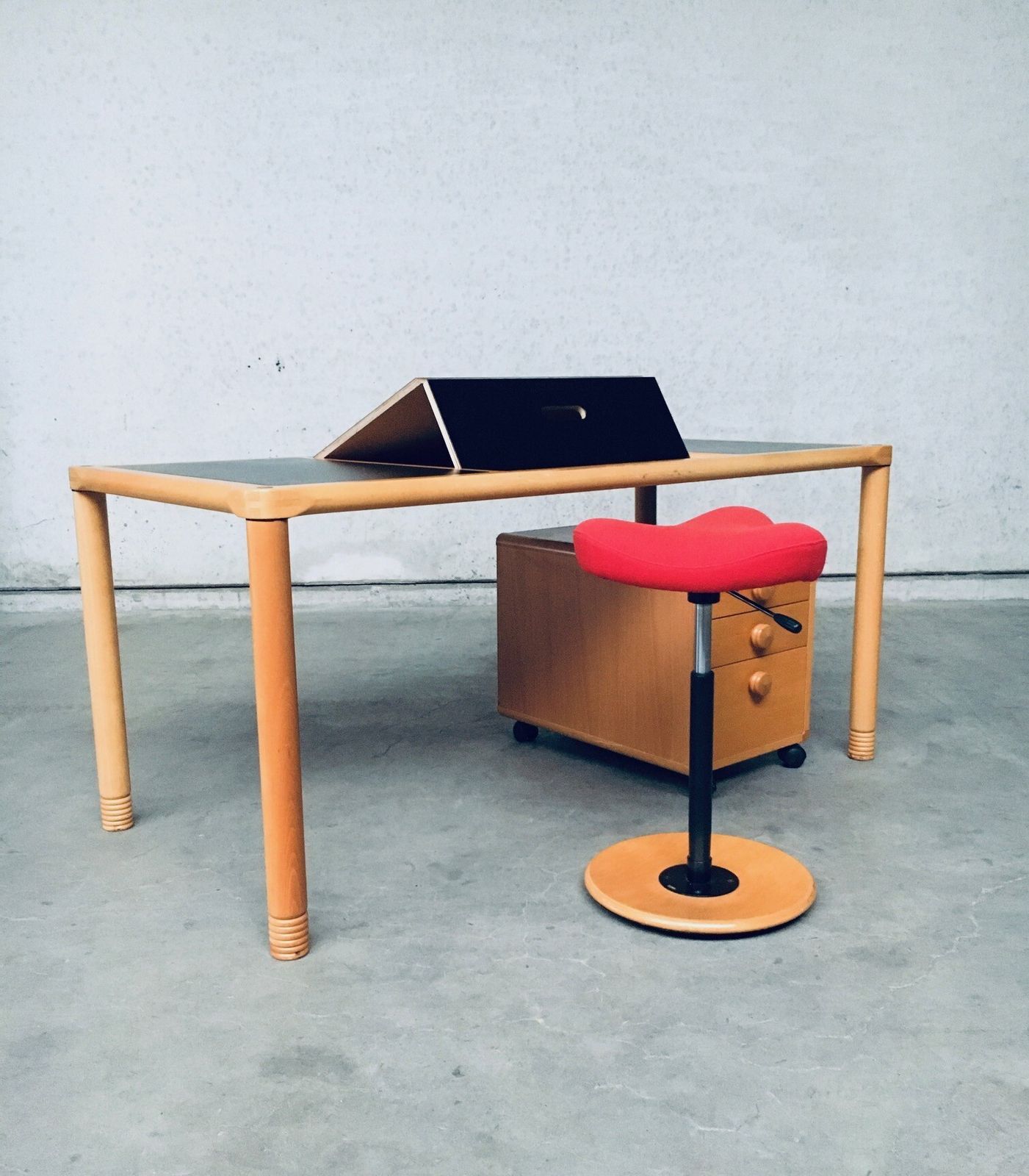 Furniture Scandinavian Ergonomic Design Writing Desk And Stool, Stokke 1980's photo