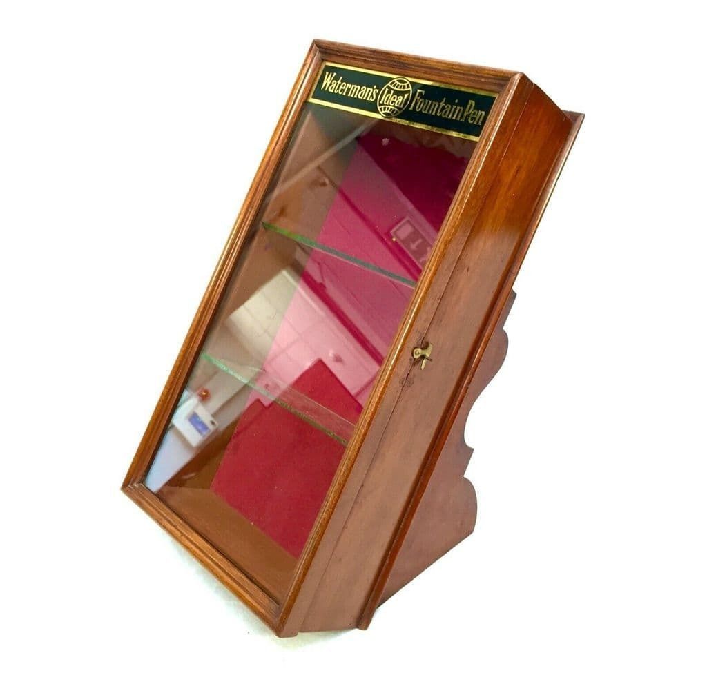 Antique Wooden Glazed Shop Display Counter Cabinet For Waterman's Fountain Pens photo furniture