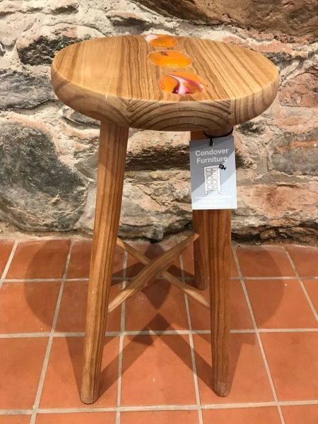 Stool  Accented With 3 Orange Glass 'Pebbles'