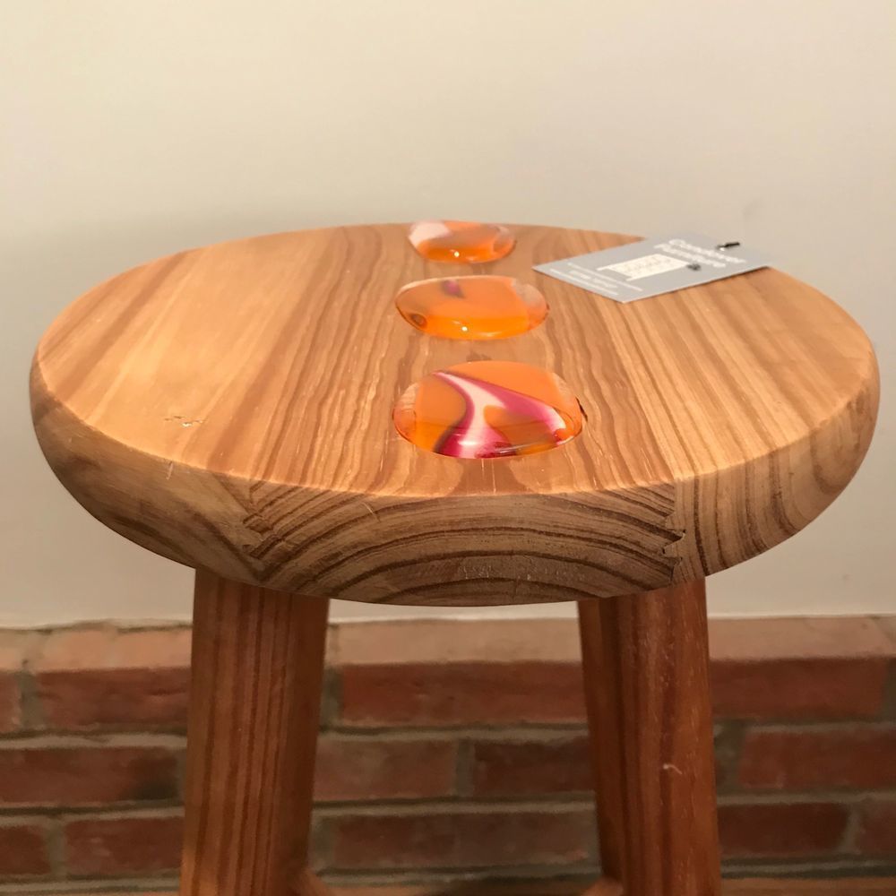 Stool  Accented With 3 Orange Glass 'Pebbles' photo vintage