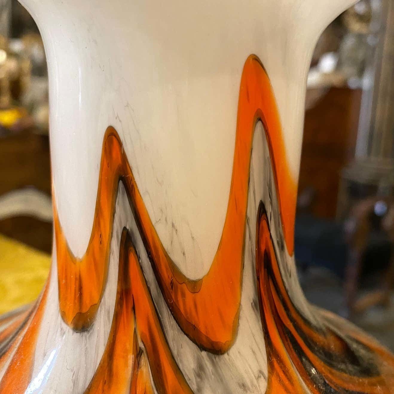 photo for sale 1970s Mid Century Modern Orange And Gray Opaline Glass Italian Vase