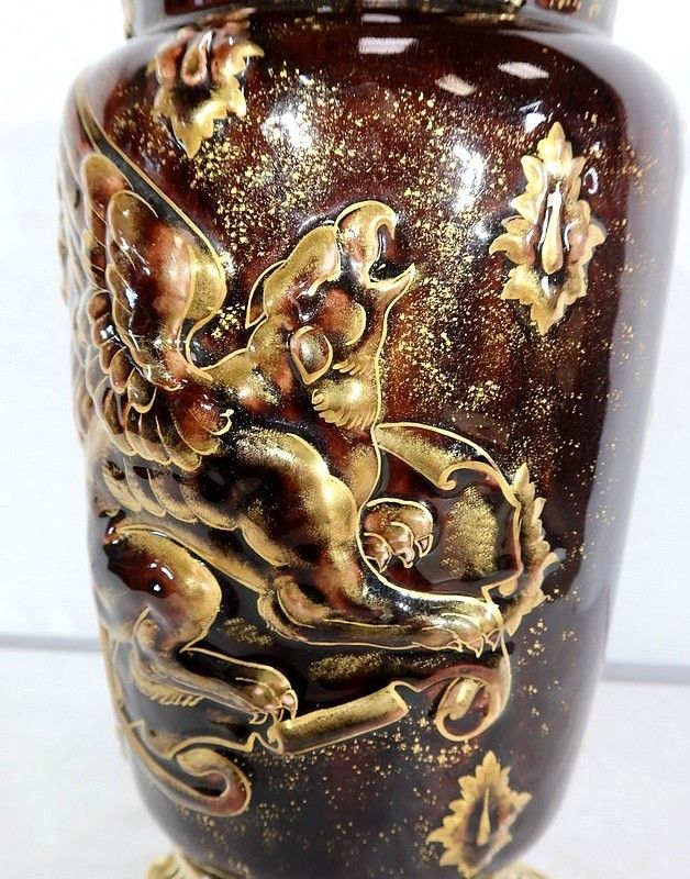 Pair Of Earthenware And Bronze Vases, By E. Gilles   2nd Half Of The 19th Century photo vinterior