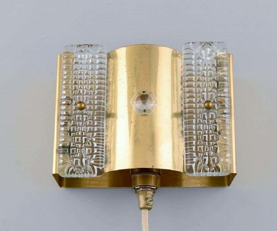 Pair Of Wall Lamps Made Of Brass And Art Glass, Danish Design, 1970s photo furniture