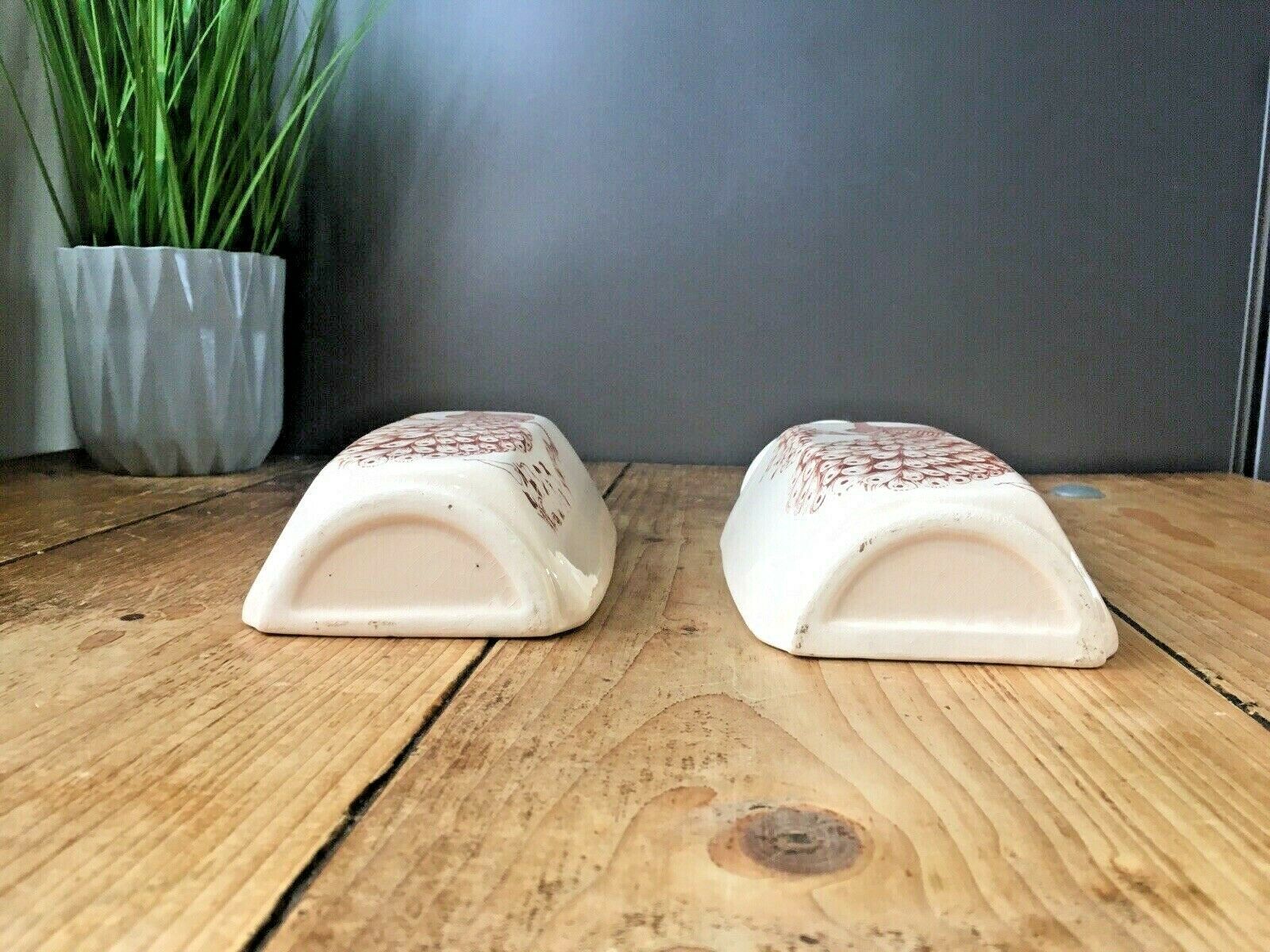 photo furniture Pair Of Kingston Pottery Peacock Wall Plaque Pocket Vase Urns Aesthetic Movement