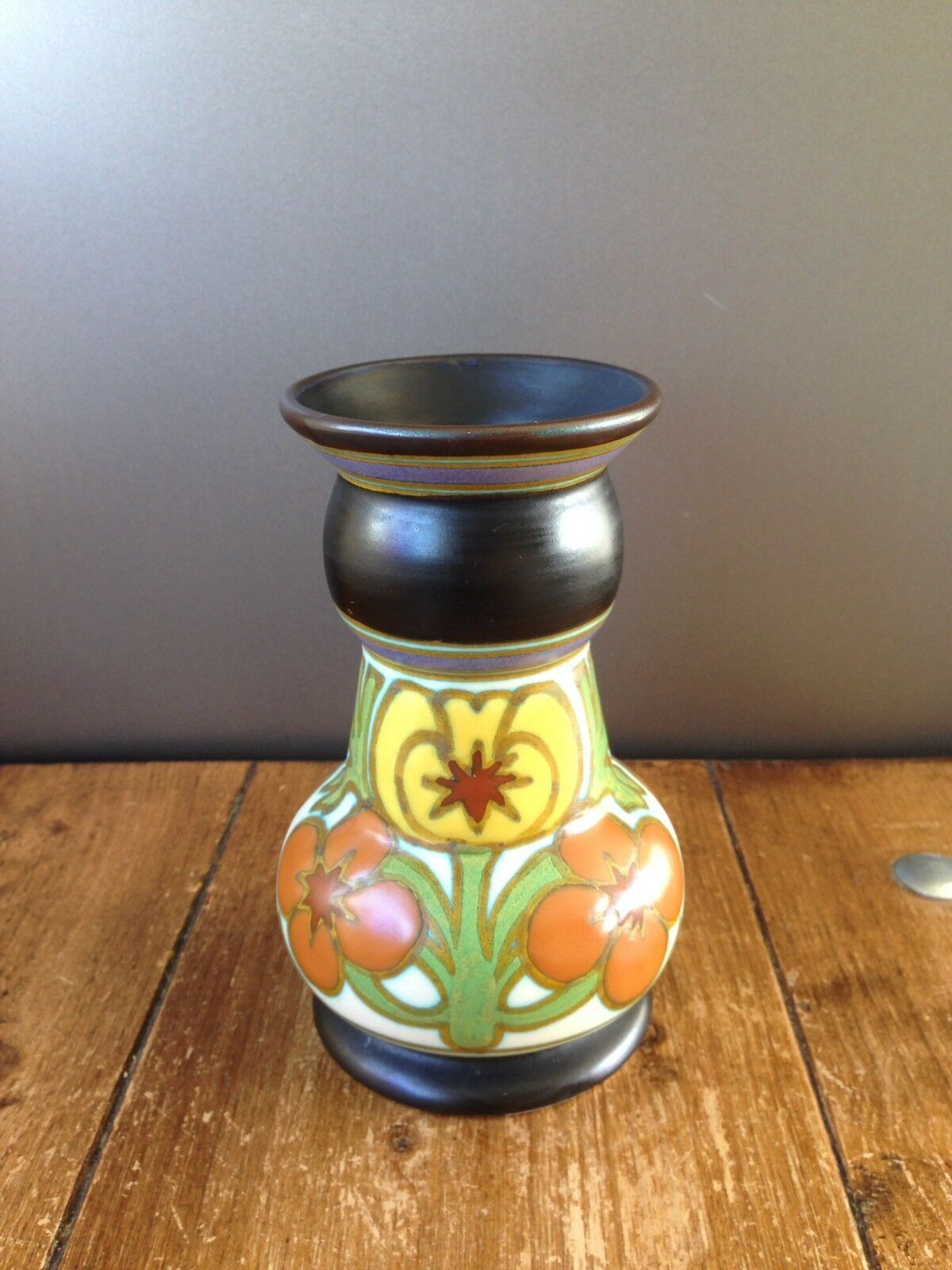 Antique Hand Painted Gouda 127 Acheron Plazuid Vase 501 Floral Dutch Art Pottery photo furniture