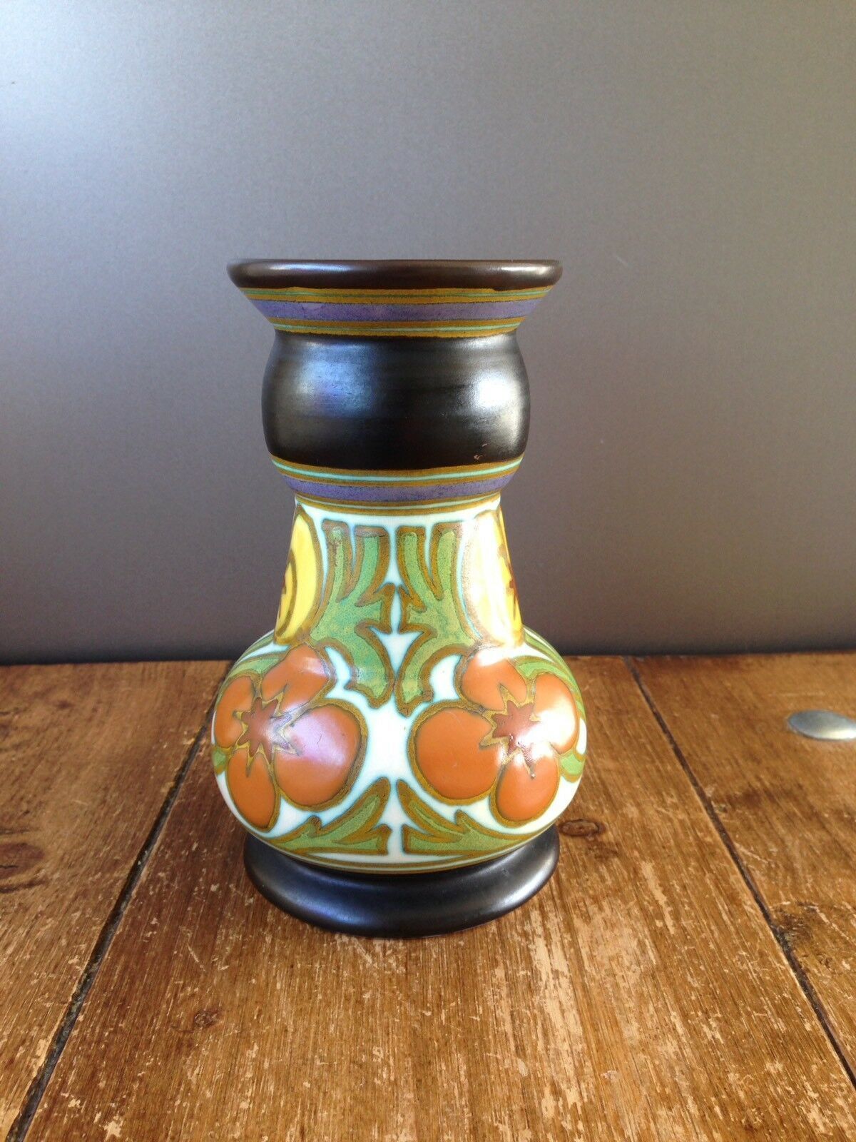 Antique Hand Painted Gouda 127 Acheron Plazuid Vase 501 Floral Dutch Art Pottery photo 50.0