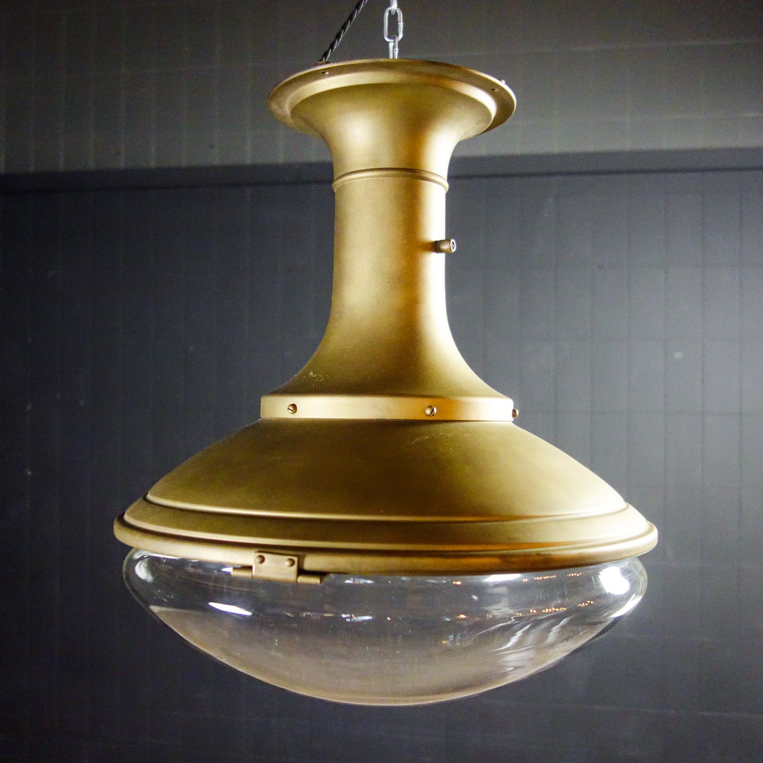 Antique Lamp – Globe Glass Shade & Gold Coloured Fixture – 1920s