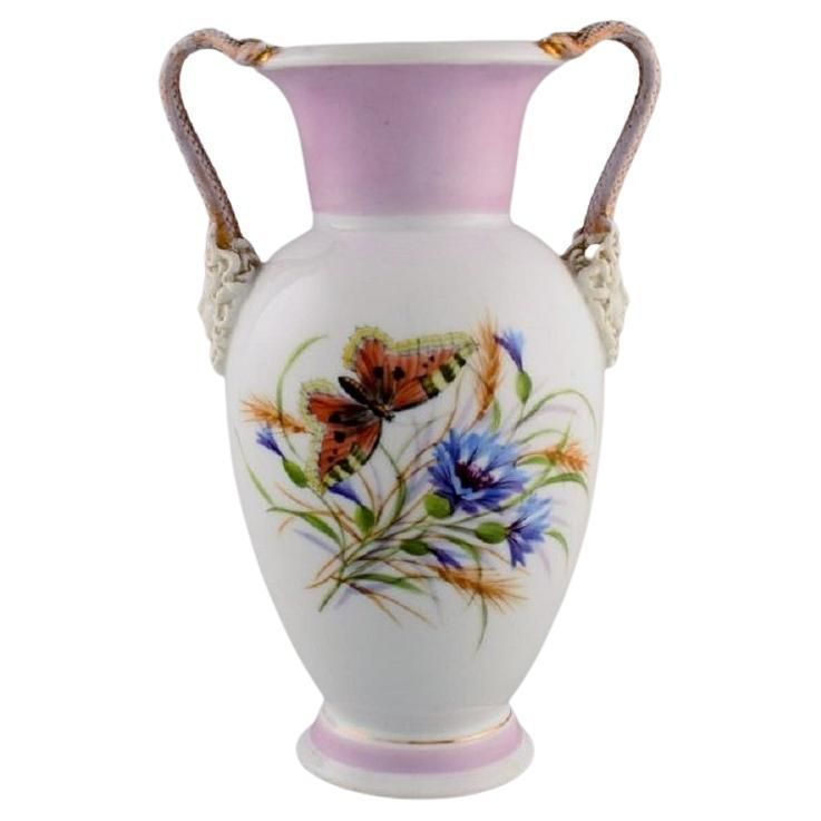 Antique Bing & Grøndahl Porcelain Vase With Hand Painted Butterflies And Flowers