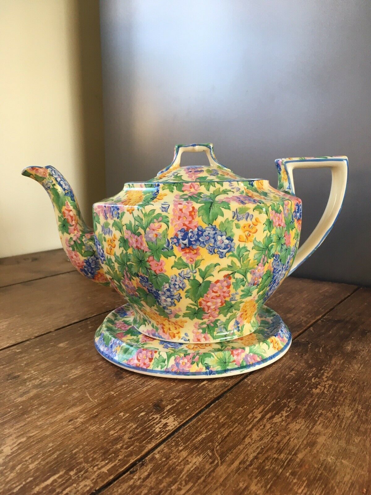 Rare C1938 Art Deco Royal Winton Somerset Floral Chintz Ajax Teapot Stand Trivet photo vinterior