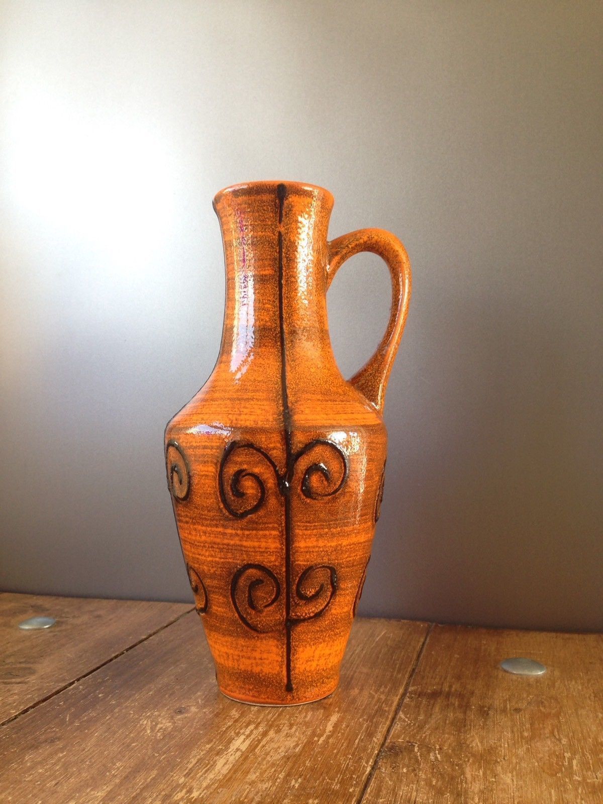 Super Retro Ilkra Jl Knodgen Mcm Jug / Vase West German Pottery 2029/25 Orange